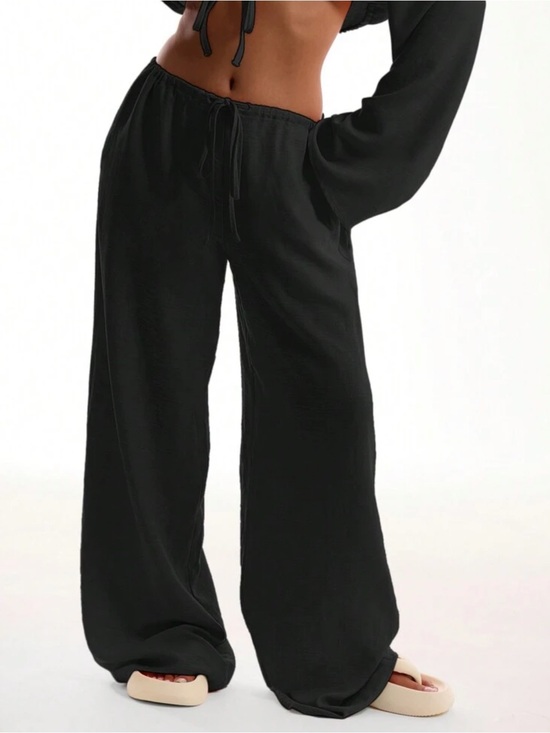 Musera Pants - Women's Black Wide-Leg Drawstring Pants